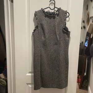 Loft light tweed shift dress, ruffle neck